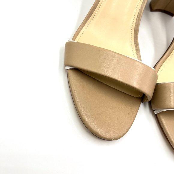 Nine West Size 10 Natural Nude Tan Beige Leather Block Heels Sandals Shoes - Picture 4 of 14